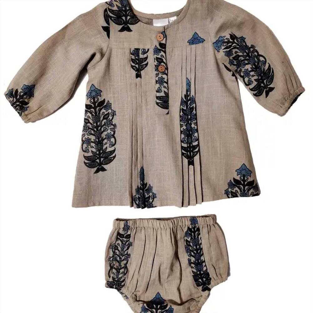 NEW YO BABY girl's floral full sleeves pintuck dress in grey